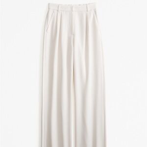 Cream Wide-Leg Trouser Pants